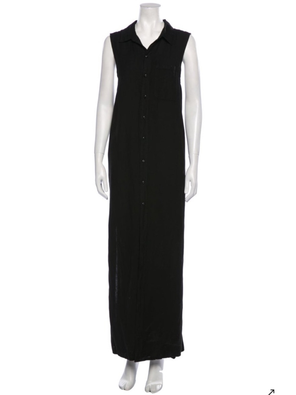 Sleeveless Black Button-Front Maxi Dress